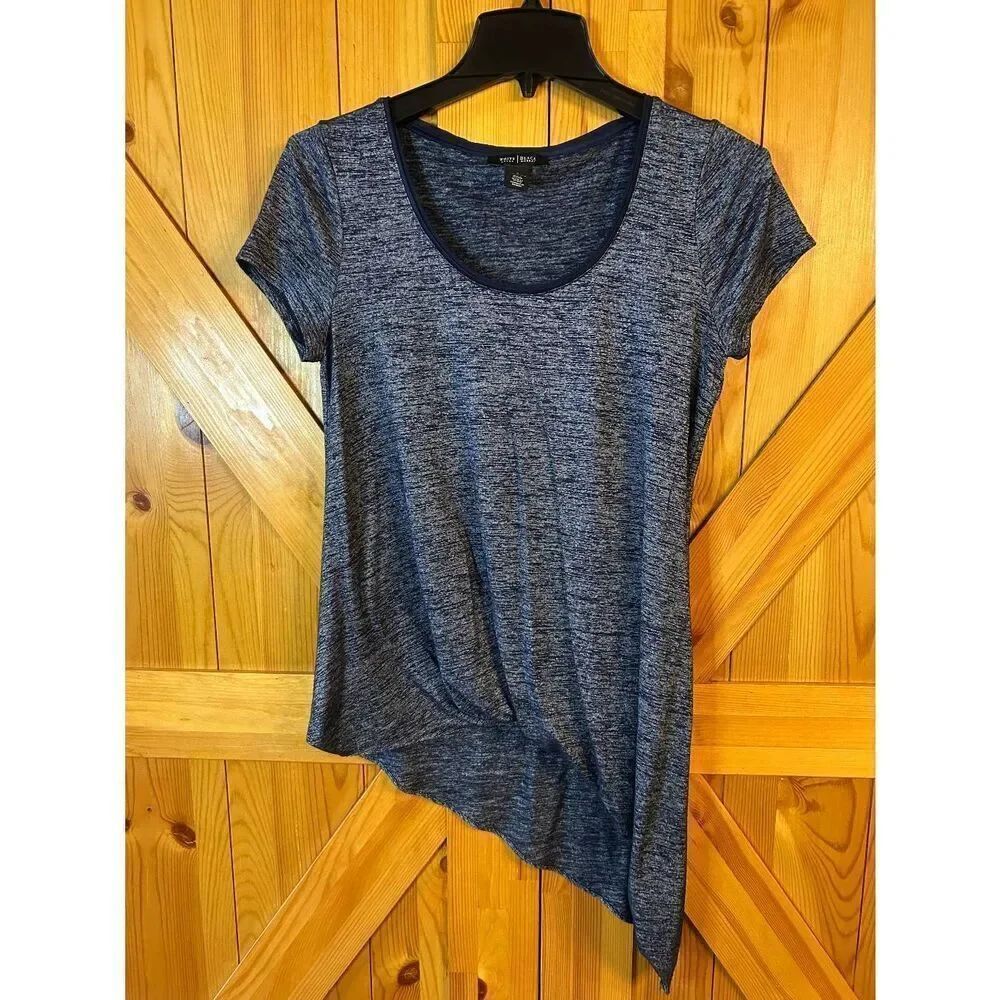 White House Black Market Dark Heather Blue Asymmetrical Drapped Shirt Size Small